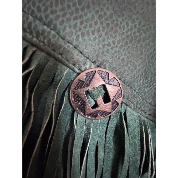 90s VTG Womens Vintage Green Suede Fringe Western Jacket Lace Up Back Size 4 / 6 - Picture 9 of 16